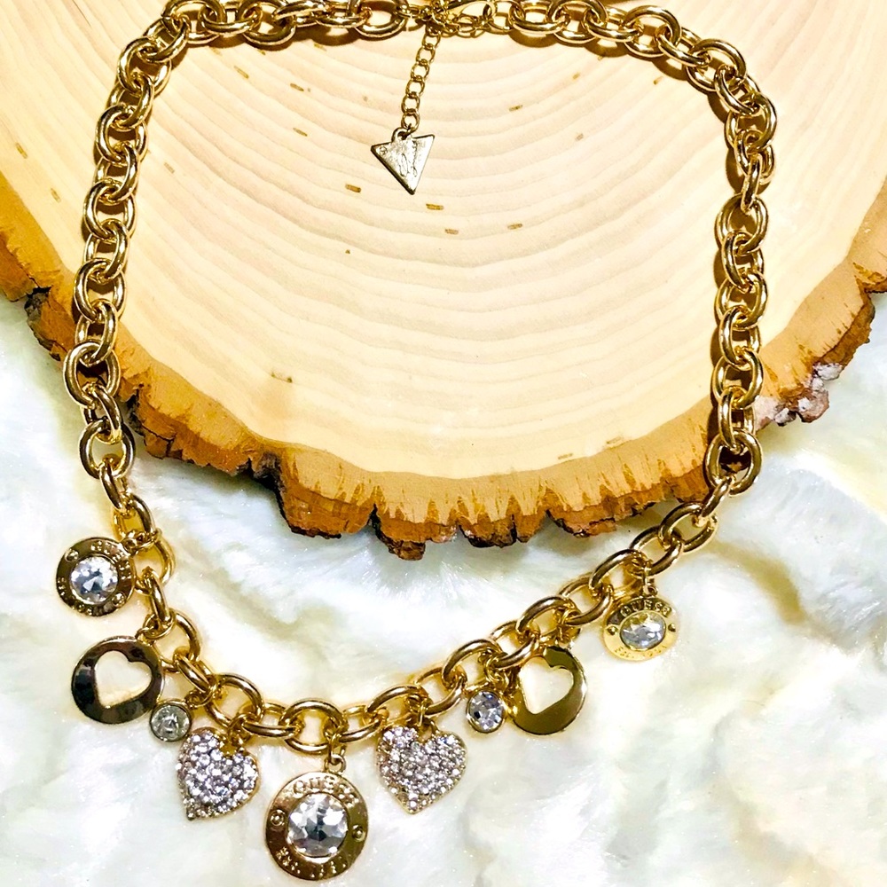 Guess brand goldtone crystal heart necklace